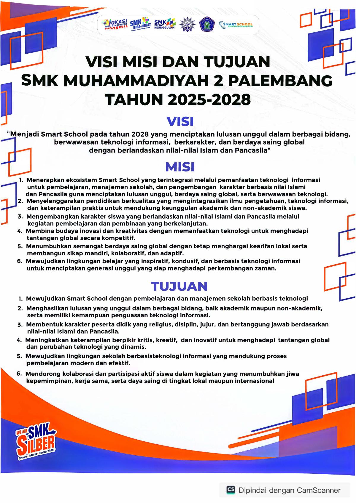 VISI MISI DAN TUJUAN  SMK MUHAMMADIYAH 2 PALEMBANG TAHUN 2025-2028